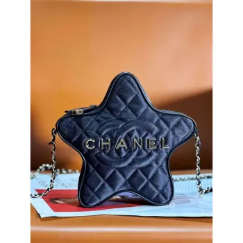 Chanel AS4579 Star Handbag Satin & gold tone metal Black
