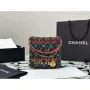 Chanel 22 AS3980 Mini Handbag Calfskin knotted lace and gold tone metal Dark green & pink