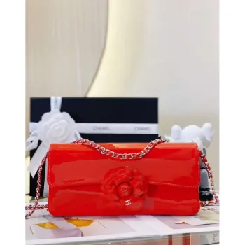Chanel AS4498 Clutch Flap Bag Patent Calfskin & Gold Metal Red