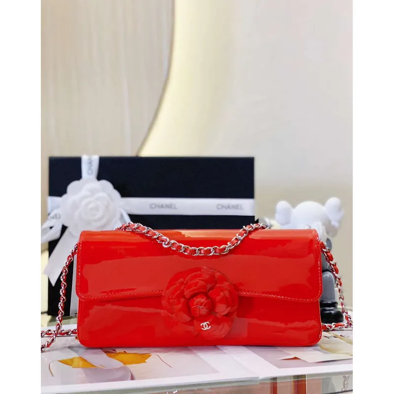 Chanel AS4498 Clutch Flap Bag Patent Calfskin & Gold Metal Red