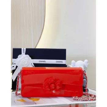 Chanel AS4498 Clutch Flap Bag Patent Calfskin & Gold Metal Red