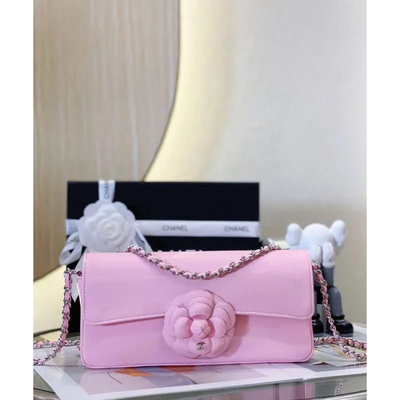 Chanel AS4498 Clutch Flap Bag Patent Calfskin & Gold Metal Pink