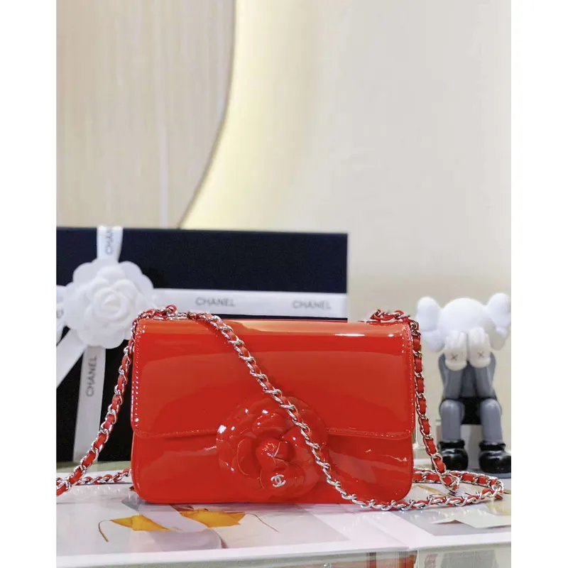 Chanel AS4388 Small Flap Bag Patent Calfskin & Gold Metal Red