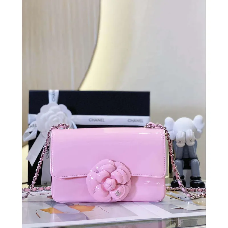 Chanel AS4388 Small Flap Bag Patent Calfskin & Gold Metal Pink