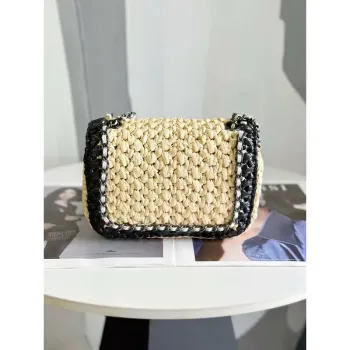 Chanel AS1115 Small Flap bag Raffia 18cm Beige & Black