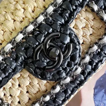 Chanel AS1115 Small Flap bag Raffia 18cm Beige & Black