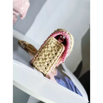 Chanel AS1115 Small Flap bag Raffia 18cm Beige & Pink