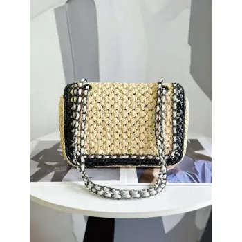 Chanel AS1116 Small Flap bag Raffia A69900 Beige & Black