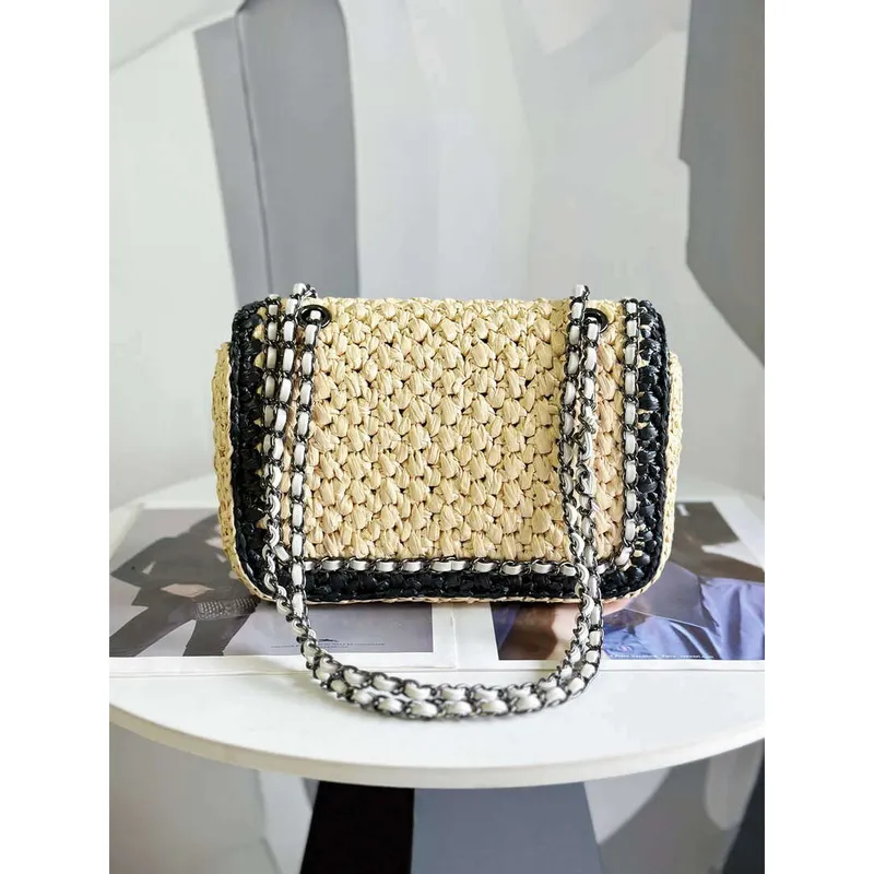 Chanel AS1116 Small Flap bag Raffia A69900 Beige & Black