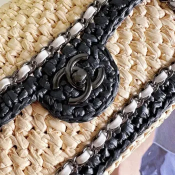 Chanel AS1116 Small Flap bag Raffia A69900 Beige & Black