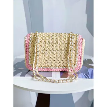 Chanel AS1116 Small Flap bag Raffia A69900 Beige & Pink