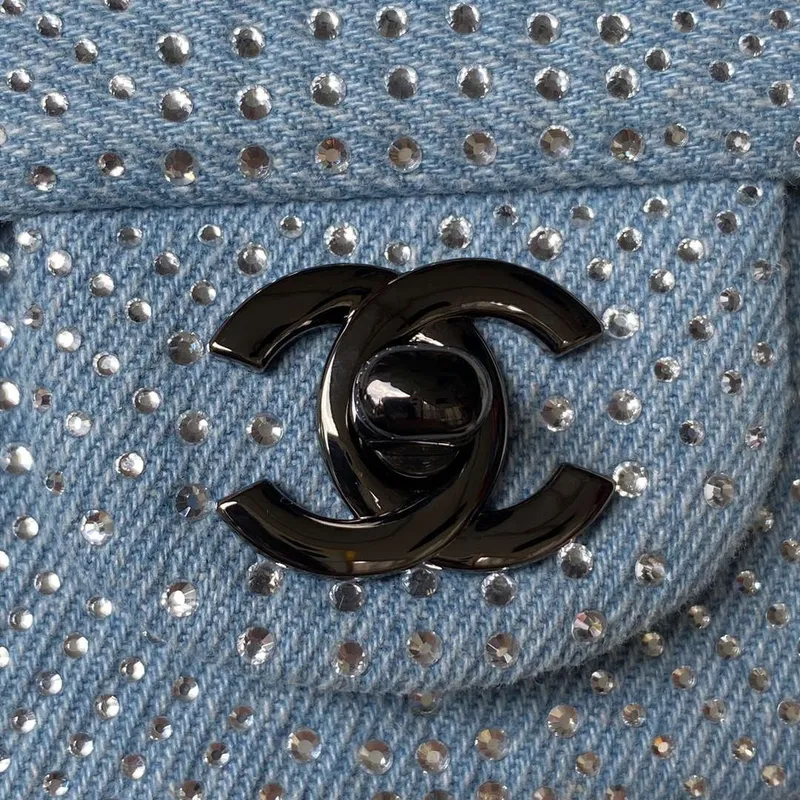 Chanel AS1116 Small Flap bag Velvet Crystal Pearl A69900 Blue