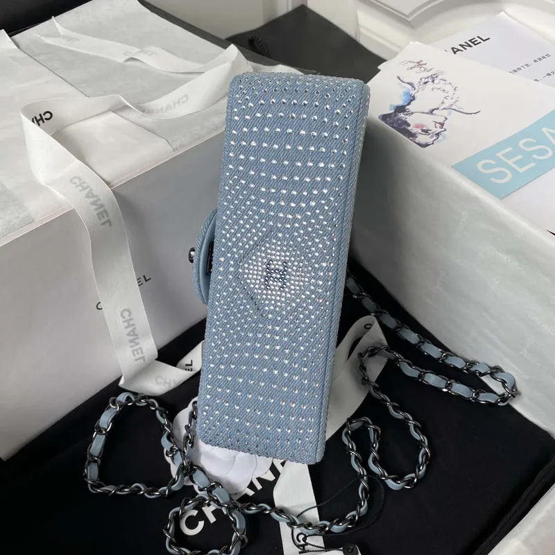 Chanel AS1116 Small Flap bag Velvet Crystal Pearl A69900 Blue