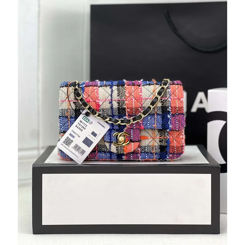 Chanel AS1116 Small Flap bag Woolen A69900 Pink & Blue