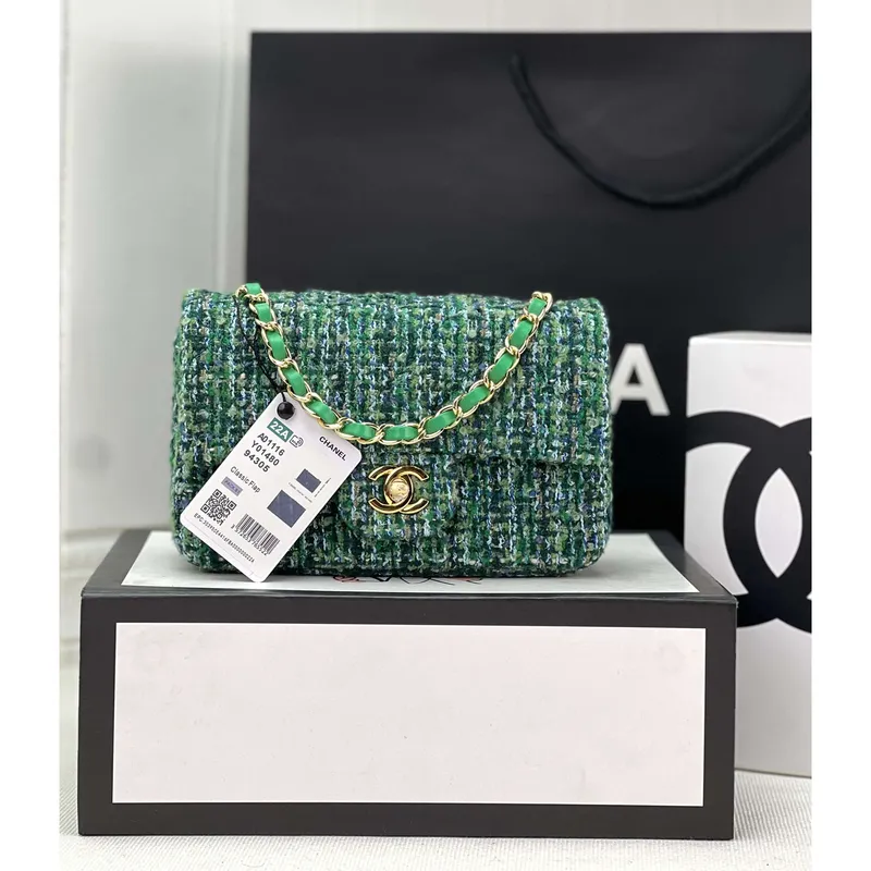 Chanel AS1116 Small Flap bag Woolen A69900 Green