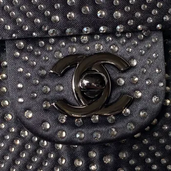 Chanel A01112 Flap Classic Handbag Velvet Crystal pearl Black