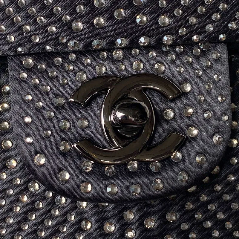 Chanel A01112 Flap Classic Handbag Velvet Crystal pearl Black