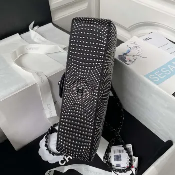 Chanel A01112 Flap Classic Handbag Velvet Crystal pearl Black