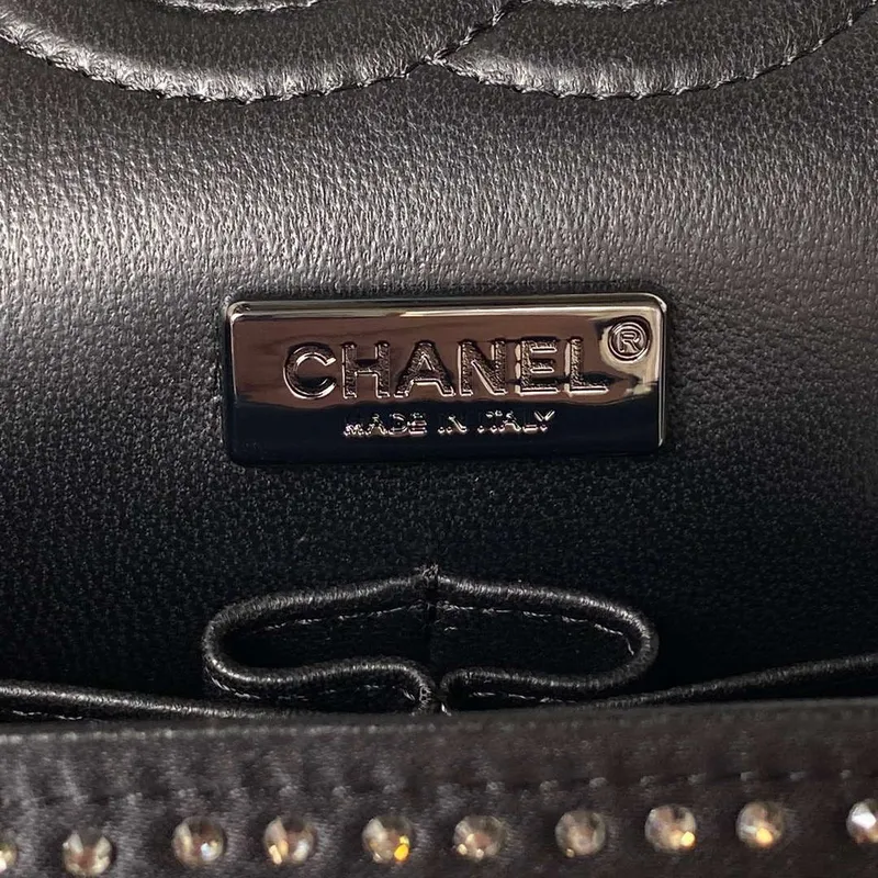 Chanel A01112 Flap Classic Handbag Velvet Crystal pearl Black