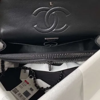 Chanel A01112 Flap Classic Handbag Velvet Crystal pearl Black