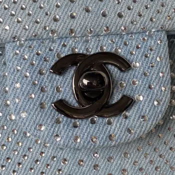 Chanel A01112 Flap Classic Handbag Velvet Crystal pearl Blue