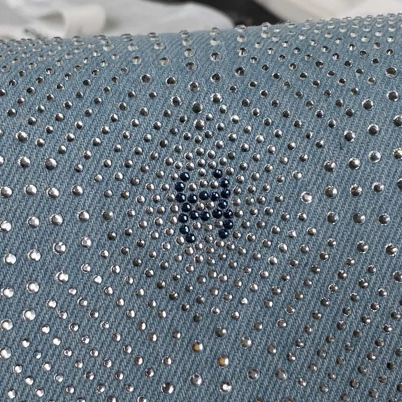 Chanel A01112 Flap Classic Handbag Velvet Crystal pearl Blue