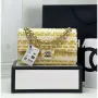 Chanel A01112 Flap Classic Handbag Woolen & Silver Tone Metal Yellow