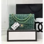 Chanel A01112 Flap Classic Handbag Woolen & Gold Tone Metal Green