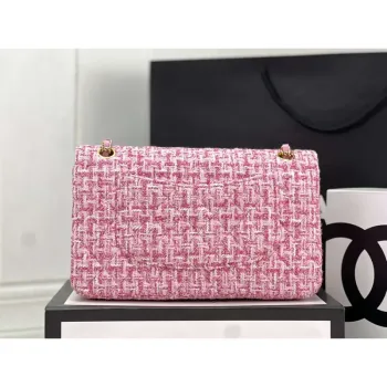 Chanel A01112 Flap Classic Handbag Woolen & Gold Tone Metal Pink