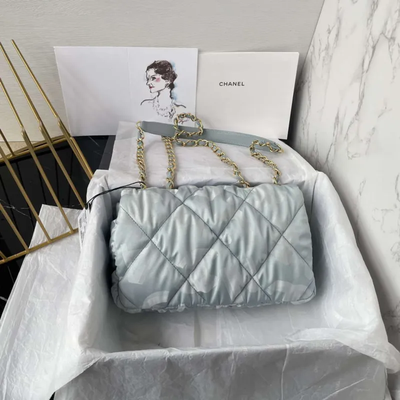 Chanel AS1118 Flap bag Satin fabric Light blue