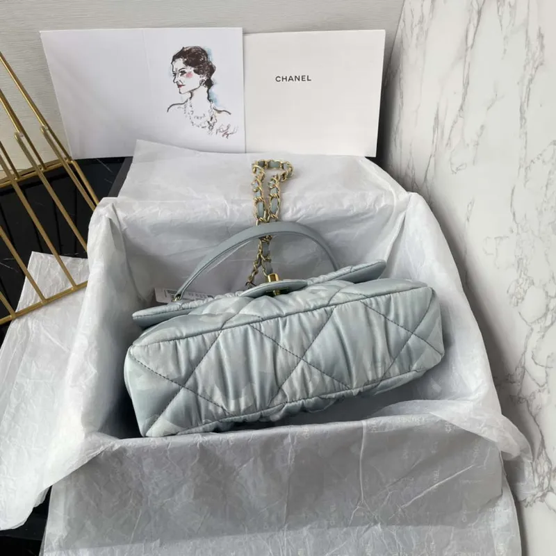 Chanel AS1118 Flap bag Satin fabric Light blue