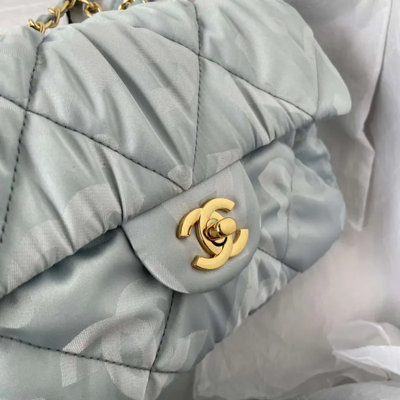 Chanel AS1118 Flap bag Satin fabric Light blue