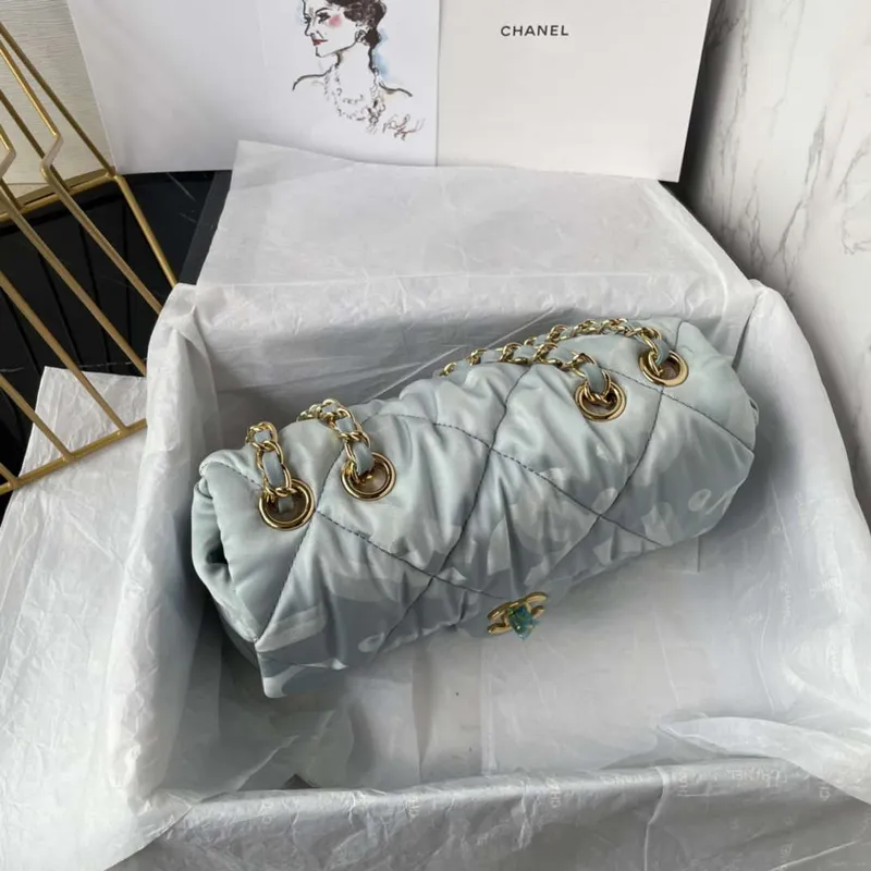 Chanel AS1118 Flap bag Satin fabric Light blue