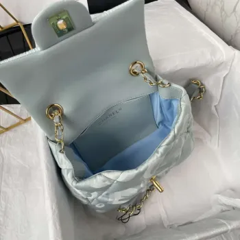 Chanel AS1115 Small Flap bag Satin fabric Light blue
