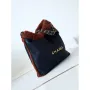 Chanel 22 AS3260 Small Handbag Black Calfskin wiht Brown wool Gold