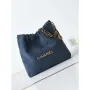 Chanel 22 AS3260 Small Handbag Velvet Navy Blue Gold