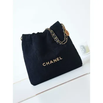 Chanel 22 AS3260 Small Handbag Velvet Black Gold