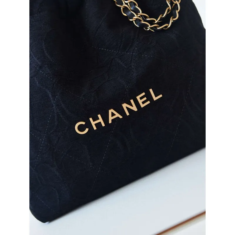 Chanel 22 AS3260 Small Handbag Velvet Black Gold
