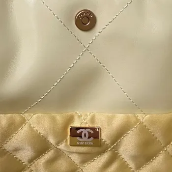 Chanel 22 Bag AS4486 Handbag Shiny Calfskin Yellow With Gold
