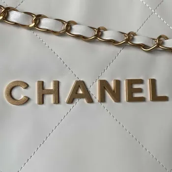 Chanel 22 Bag AS4486 Handbag Shiny Calfskin White With Gold