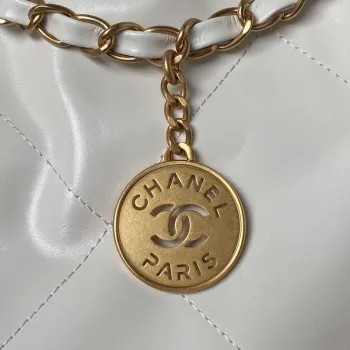 Chanel 22 Bag AS4486 Handbag Shiny Calfskin White With Gold