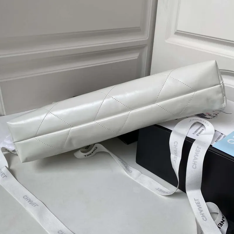 Chanel 22 Bag AS4486 Handbag Shiny Calfskin White With Gold