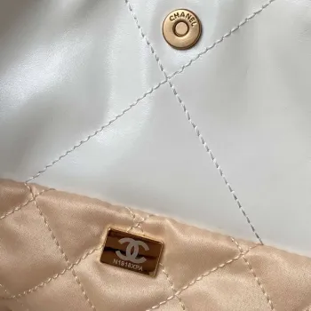 Chanel 22 Bag AS4486 Handbag Shiny Calfskin White With Gold