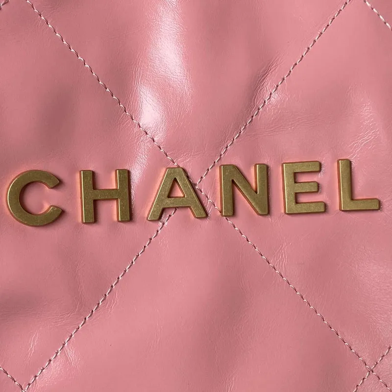 Chanel 22 Bag AS4486 Handbag Shiny Calfskin Pink With Gold