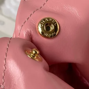 Chanel 22 Bag AS4486 Handbag Shiny Calfskin Pink With Gold