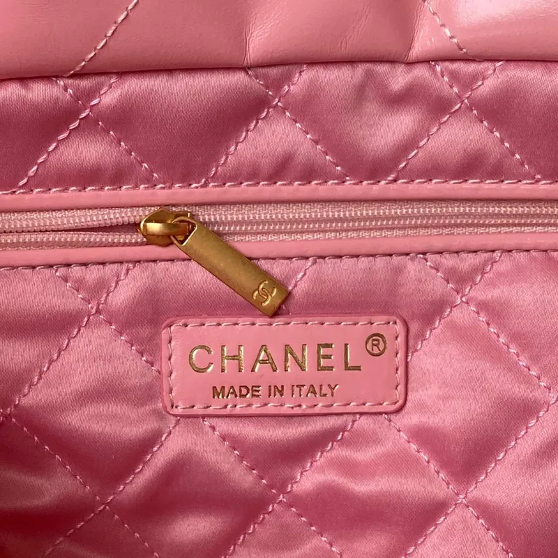 Chanel 22 Bag AS4486 Handbag Shiny Calfskin Pink With Gold