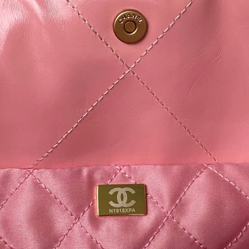 Chanel 22 Bag AS4486 Handbag Shiny Calfskin Pink With Gold