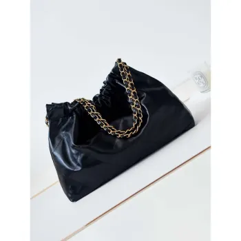 Chanel 22 Bag AS4486 Small Handbag Shiny Calfskin Black With Gold