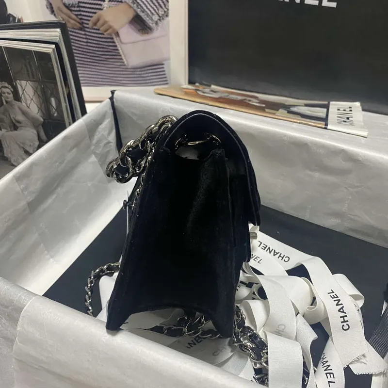Chanel AS4051 Flap Bag Velvet Silver Metal Black