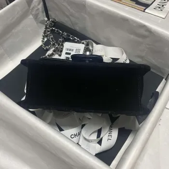 Chanel AS4051 Flap Bag Velvet Silver Metal Black